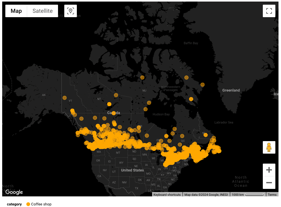 Number of coffee shops canada