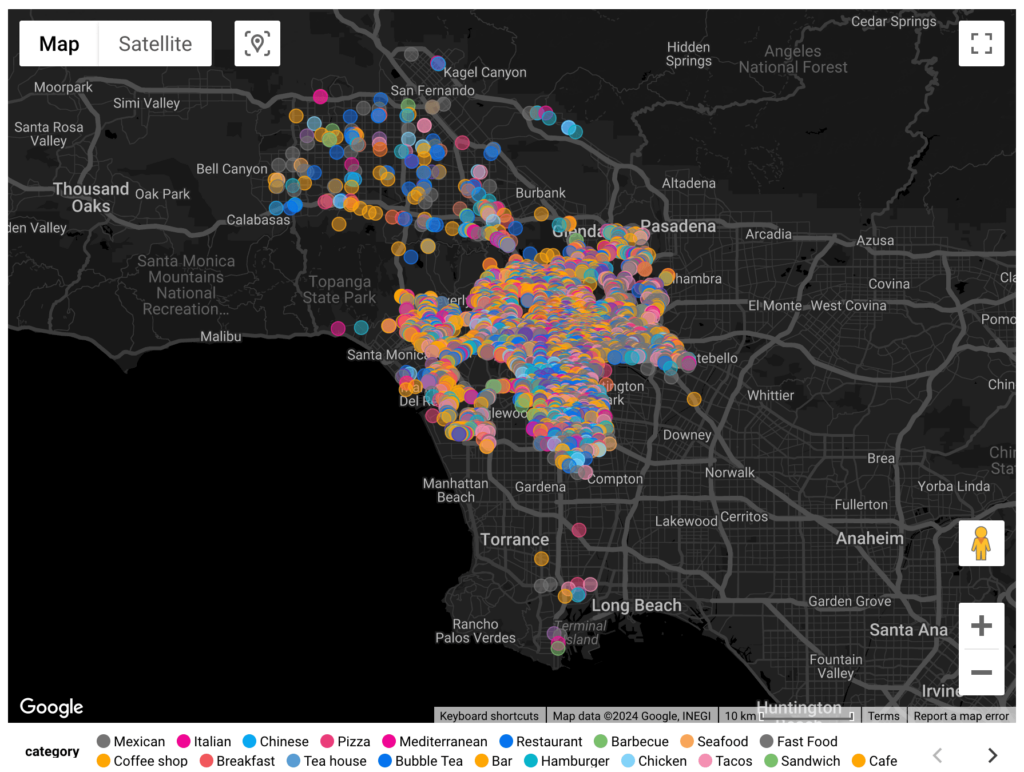 total number of restaurants in los angeles