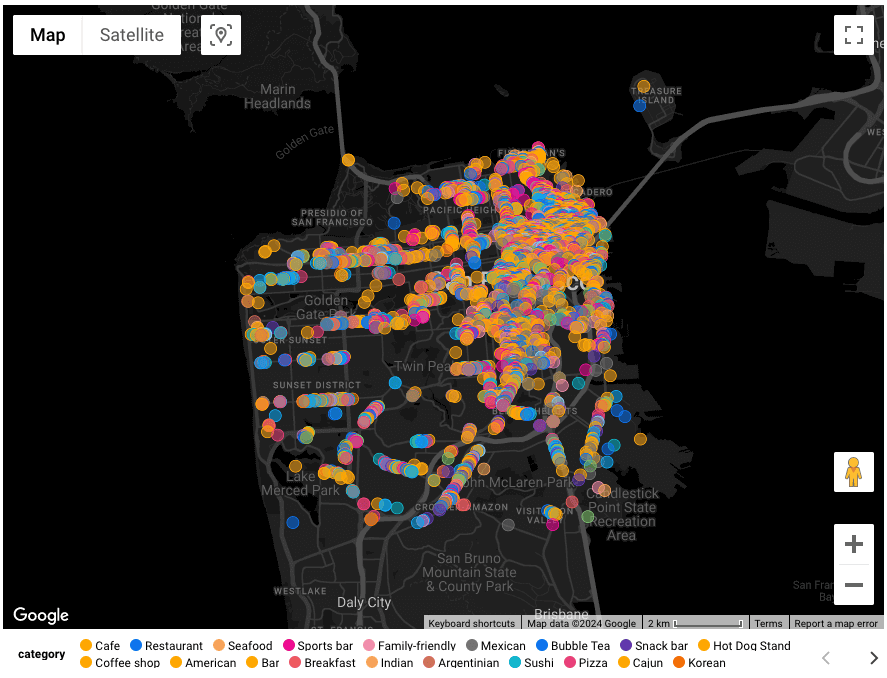 san francisco restaurants map