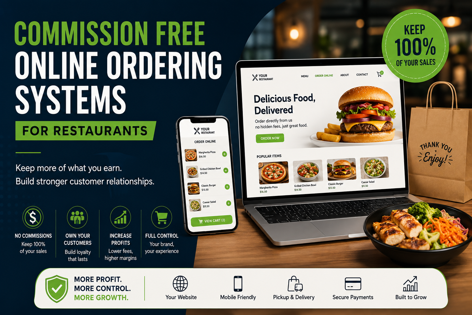 Commission free online ordering systems for restaurants