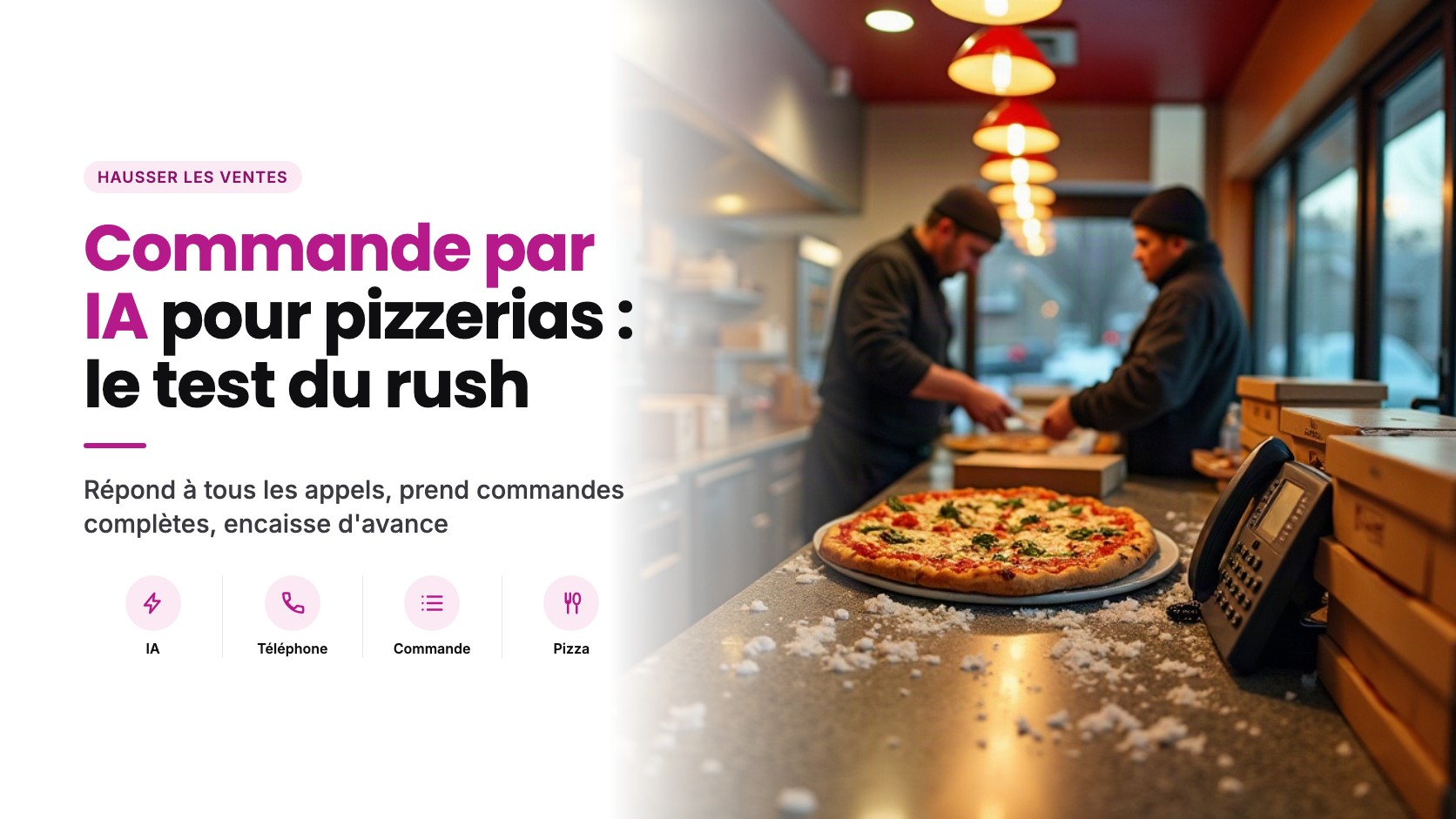 Commande téléphonique par IA pour les pizzerias et les comptoirs de mets à emporter : ce qu'elle gère vraiment pendant le rush